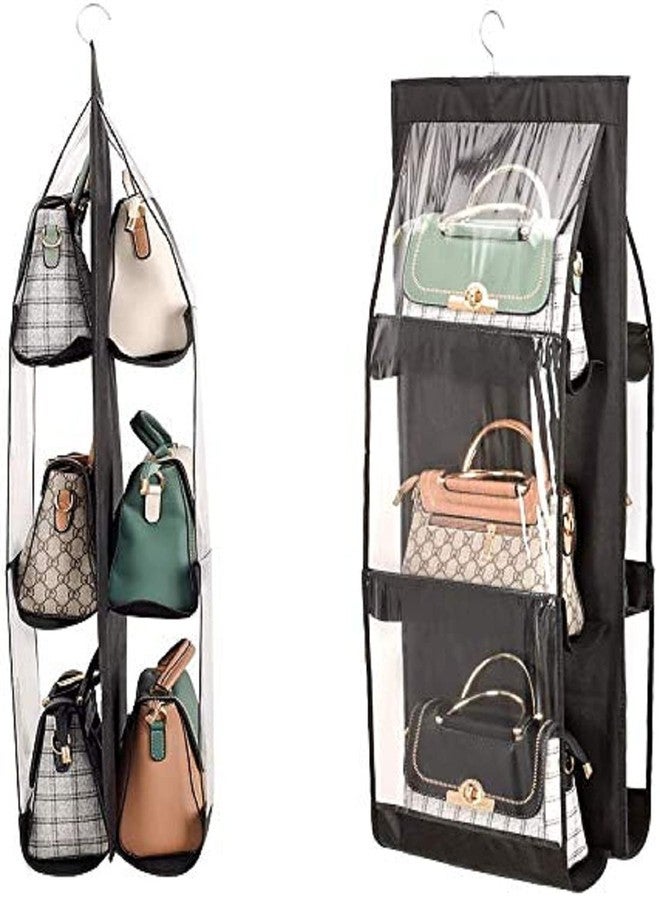 EVERMALL 6 Pocket Foldable Hanging Handbag Organizer Dust-Proof Storage Bag Organizer Closet Tidy Closet Organizer Wardrobe Rack Hanger Holder for Women Large Clear Storage Handbag Purse Pouch_Black - Image 2
